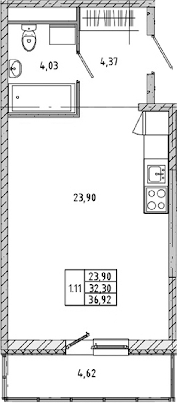 Квартира студия 33.21 м², 11/17 эт., ЖК «Новые горизонты 2»